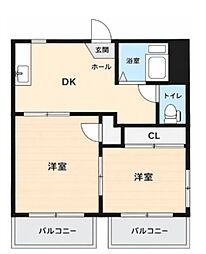シャトレ狭山ヶ丘 2DKの間取図画像