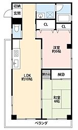 プラザ・矢部 2LDKの間取図画像