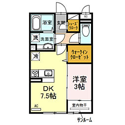 エミネンス東布経丁 1DKの間取図画像