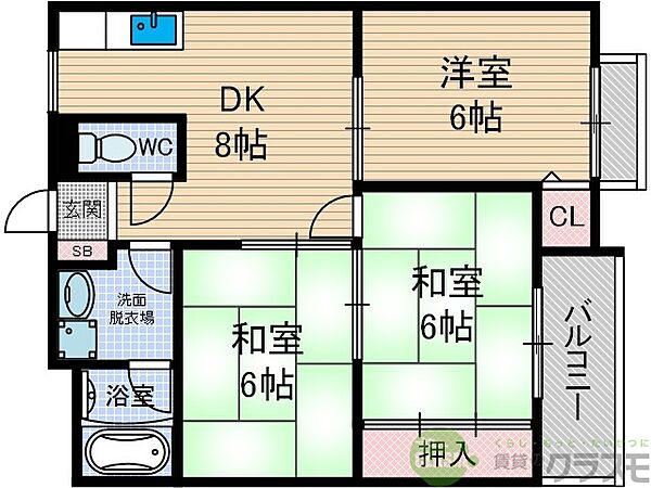 大阪府茨木市並木町(賃貸マンション3DK・3階・53.00㎡)の写真 その2