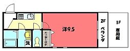 アンソレイユ北白川 1Kの間取図画像