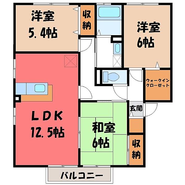 セジュール松本 Ｂ ｜栃木県宇都宮市若草3丁目(賃貸アパート3LDK・1階・70.39㎡)の写真 その2