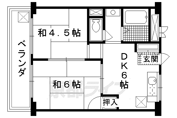 パールハイツイナリ 3031｜京都府京都市伏見区深草一ノ坪町(賃貸マンション2DK・3階・51.60㎡)の写真 その2