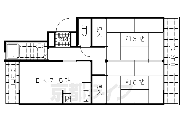 京都府京都市山科区北花山中道町(賃貸マンション3K・1階・55.00㎡)の写真 その2