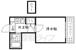 京都地下鉄東西線 御陵駅 徒歩3分の賃貸アパート 1階1Kの間取り