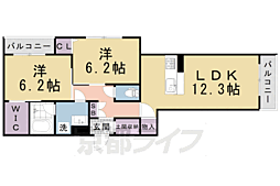 ＬａＴｏｕｒ桃山 2階2LDKの間取り