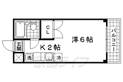 京阪京津線 四宮駅 徒歩9分の賃貸マンション 2階ワンルームの間取り