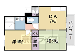 ヴュー深草 2DKの間取図画像