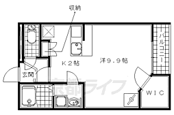 近鉄京都線 新田辺駅 徒歩8分の賃貸アパート 1階1Kの間取り