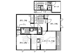 JR片町線(学研都市線) 祝園駅 5.2kmの賃貸アパート 2階3LDKの間取り