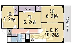 近鉄京都線 新田辺駅 徒歩13分の賃貸アパート 2階3LDKの間取り