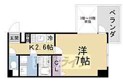京都地下鉄東西線 椥辻駅 徒歩8分の賃貸マンション 4階1Kの間取り