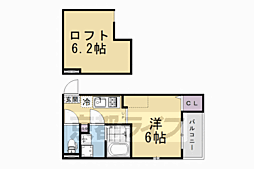 ハーモニーテラス深草大亀谷万帖敷町 1Kの間取図画像