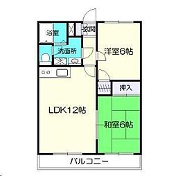 オアシス加納 4階2LDKの間取り