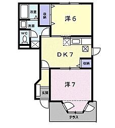 グリーンコート東館D 2DKの間取図画像