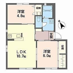 ビーチヒルD棟 2LDKの間取図画像