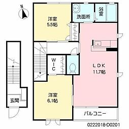 サンクブランシェD 2LDKの間取図画像