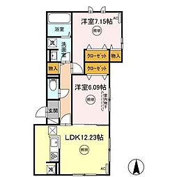 アルカコンネコスモス 2LDKの間取図画像