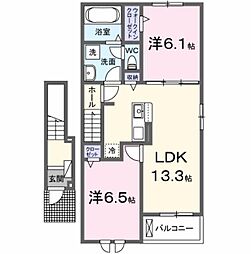 ラ フルール 麓 壱番館 2LDKの間取図画像
