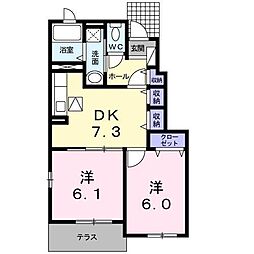 ヴィラ・グレイスフルB 2DKの間取図画像