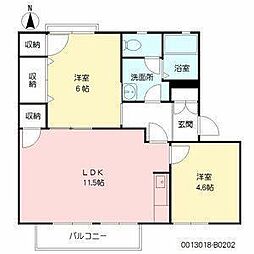 フレグランスひろせB棟 2LDKの間取図画像
