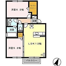 カーサフェリーチェA 2LDKの間取図画像