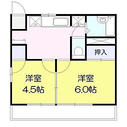ハウディーかいだB 2DKの間取図画像