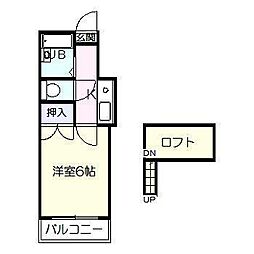 トーフク神宮西 1Kの間取図画像
