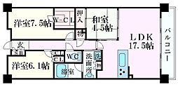 JR東海道・山陽本線 芦屋駅 徒歩18分の賃貸マンション 5階3LDKの間取り