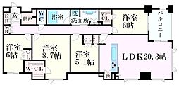 パークシュロス芦屋 5階4LDKの間取り