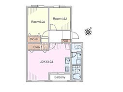 カミユ八王子B棟 2LDKの間取図画像