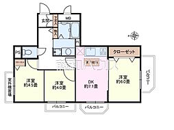 ライオンズマンション国分寺第6 3DKの間取図画像