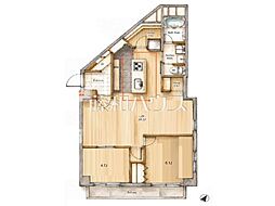 西八王子ハイツB棟 2LDKの間取図画像