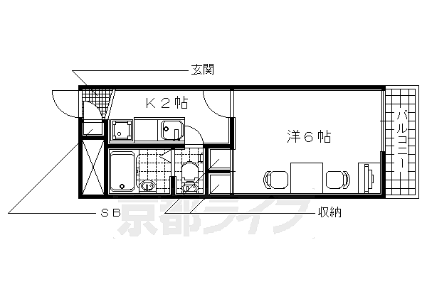 京都府京田辺市東古森(賃貸アパート1K・2階・19.87㎡)の写真 その2