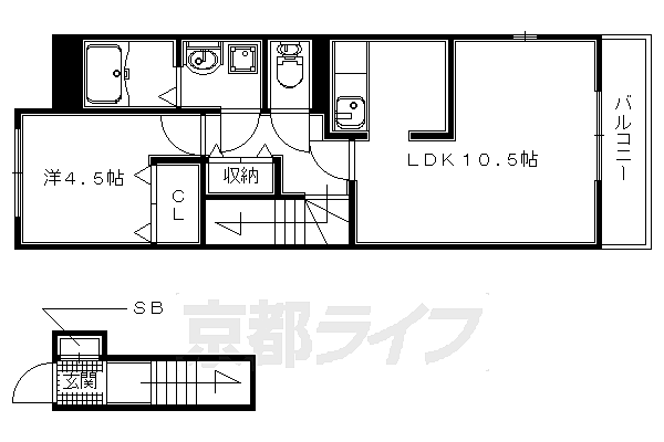 京都府城陽市枇杷庄大堀(賃貸アパート1LDK・2階・42.89㎡)の写真 その2