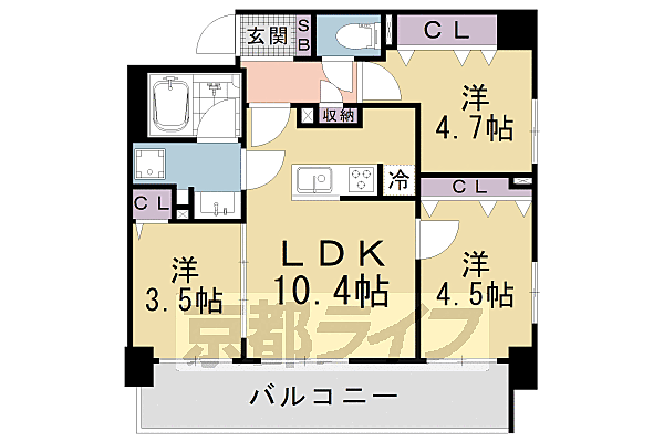 ブランシエスタ山科大塚 505｜京都府京都市山科区大塚中溝(賃貸マンション3LDK・5階・54.00㎡)の写真 その2