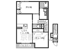 近鉄京都線 富野荘駅 徒歩14分の賃貸アパート 2階2LDKの間取り