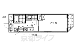 近鉄京都線 大久保駅 徒歩10分の賃貸マンション 3階1Kの間取り