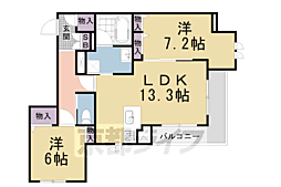 Aile北大路新町 2LDKの間取図画像