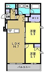 西宮市今津山中町マンション 2LDKの間取図画像