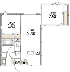 西宮市若松町マンション 2LDKの間取図画像