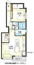 ル ヴァンヴェール夙川 1SLDKの間取図画像