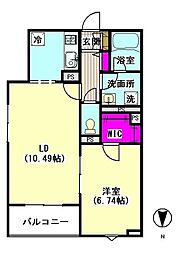 ラ・フォルテ多摩川 1LDKの間取図画像