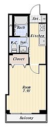 シャトレー大森 1Kの間取図画像
