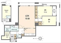 西戸山タワーホウムズサウスタワー 14階2SLDKの間取り
