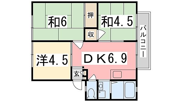 石原ハイツ 202｜兵庫県高砂市米田町米田(賃貸アパート3DK・2階・44.00㎡)の写真 その2