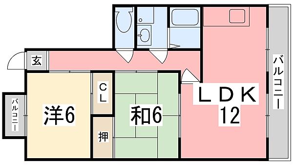 出屋敷ハイツ 2-C｜兵庫県姫路市飾磨区下野田１丁目(賃貸マンション2LDK・2階・61.65㎡)の写真 その2