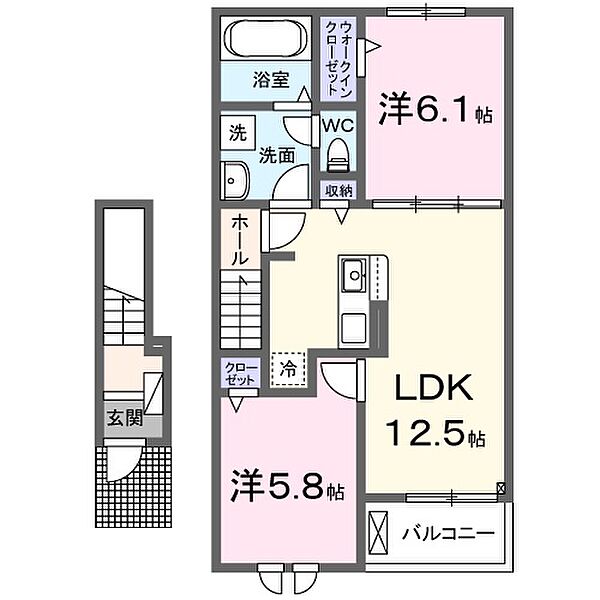 シャルマンヴィレッジ　Ｂ 203｜兵庫県姫路市花田町加納原田(賃貸アパート2LDK・2階・56.48㎡)の写真 その2