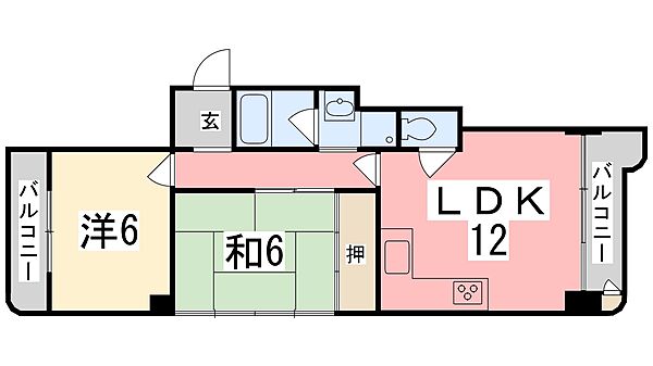 グランディオールサカタ 201｜兵庫県姫路市北条口５丁目(賃貸マンション2LDK・2階・52.24㎡)の写真 その2