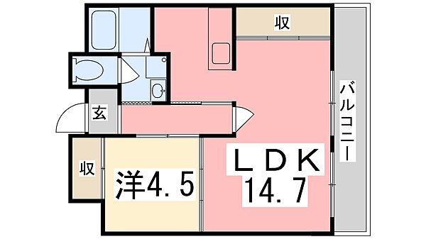 シャトー三和III号館 505｜兵庫県姫路市忍町(賃貸マンション1LDK・5階・45.93㎡)の写真 その2